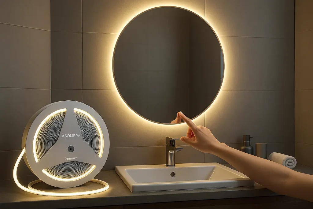 Tipos de cintas LED y cómo instalarlas 1 Marco de espejo iluminado con cinta LED y sensor táctil