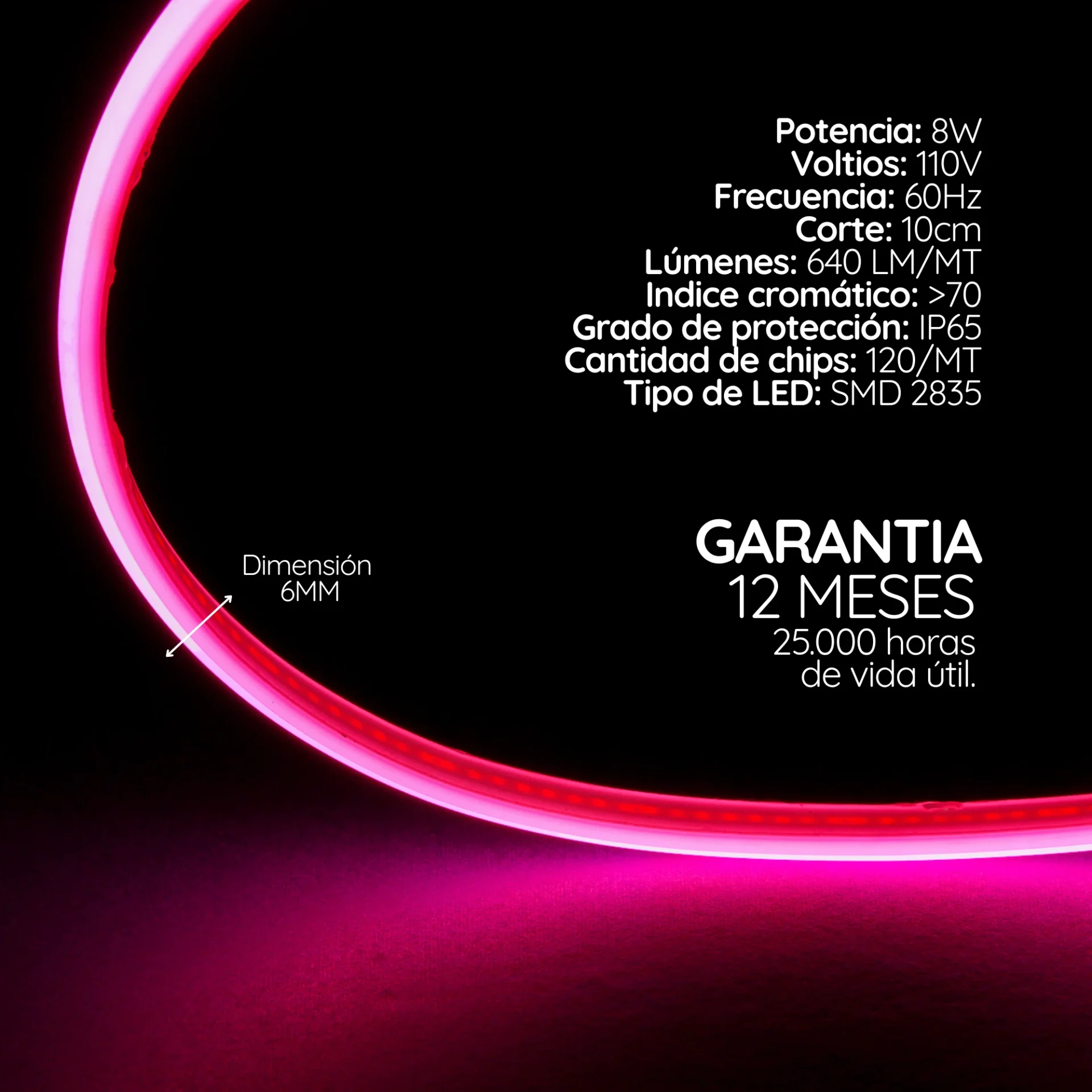 Cinta LED Neon Flex para curvas y formas orgánicas de luz continua 110V Serie Irise (8 W) X10M