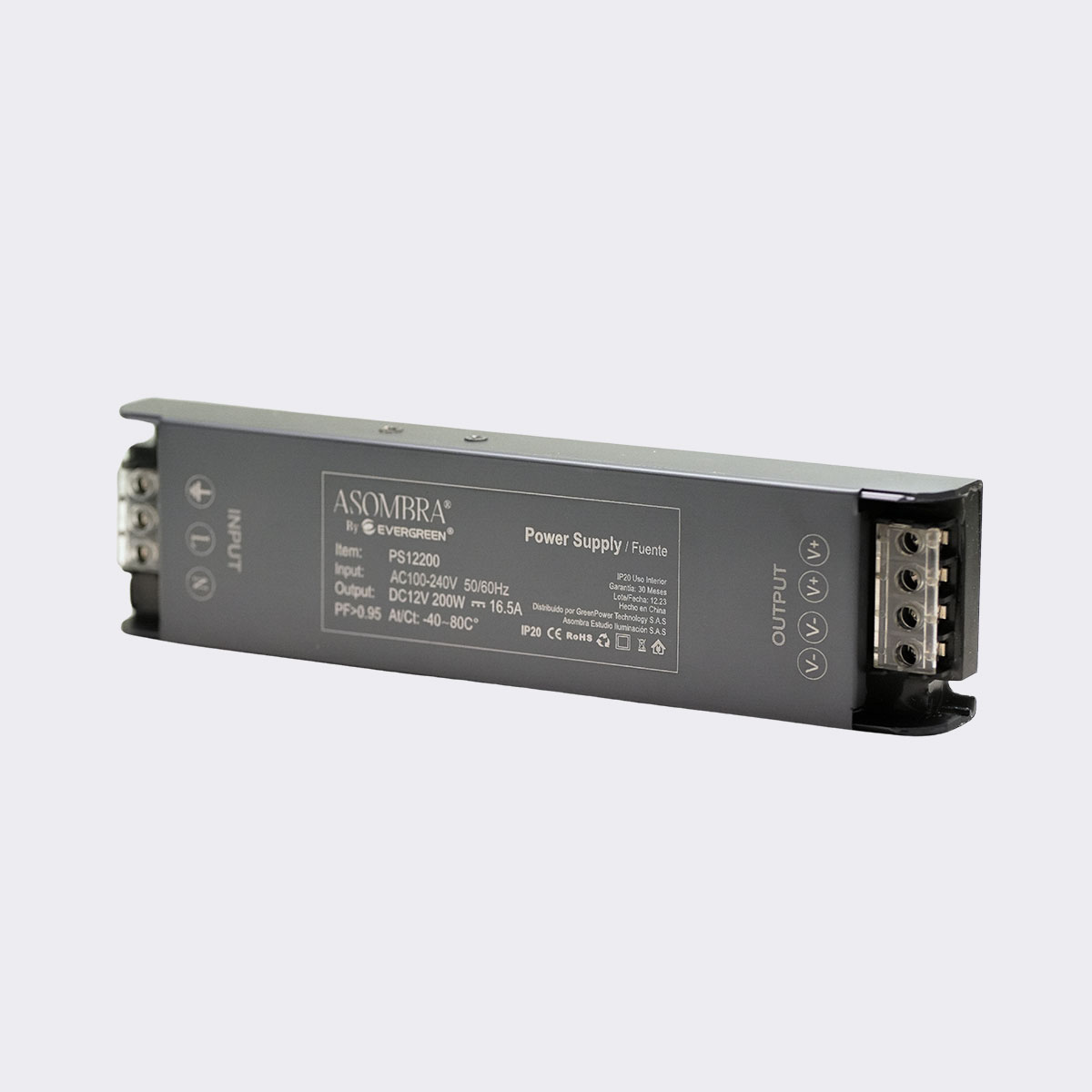 Fuente Slim 12V 16.5A PS12200 para cinta LED continua