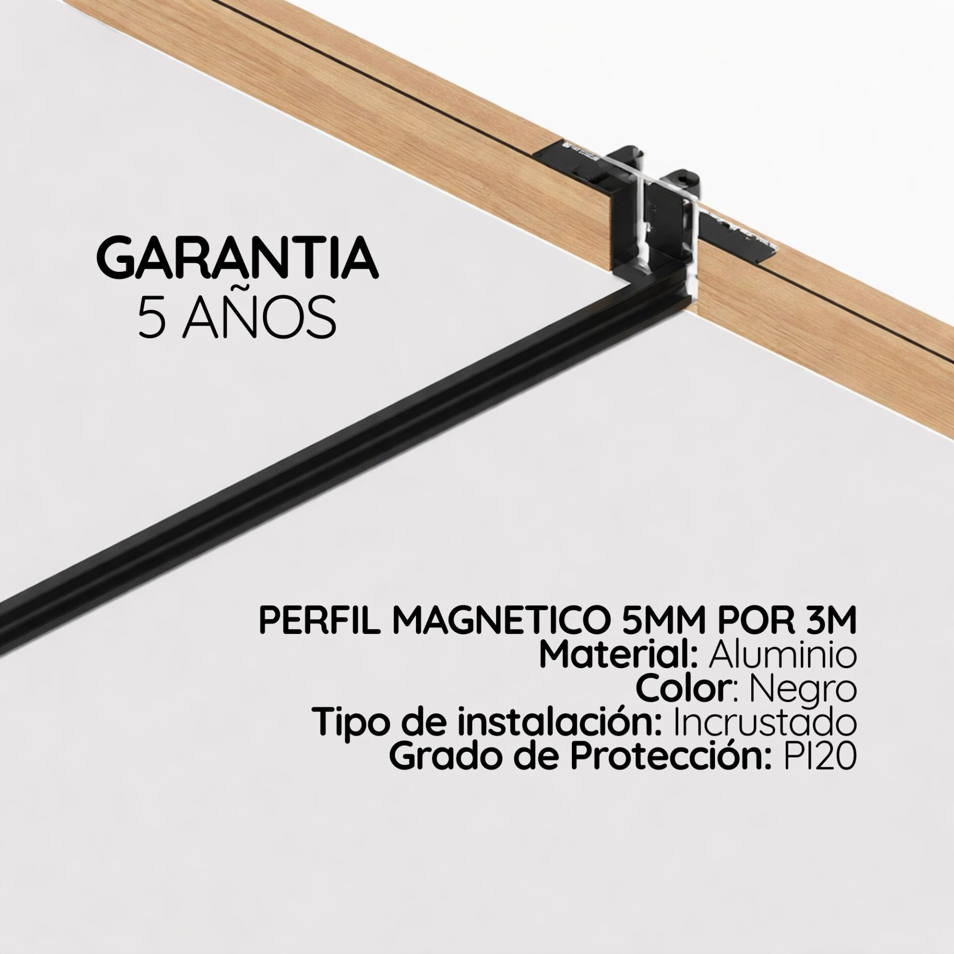 Riel Magnético 5mm para Incrustar Negro x 3 metros