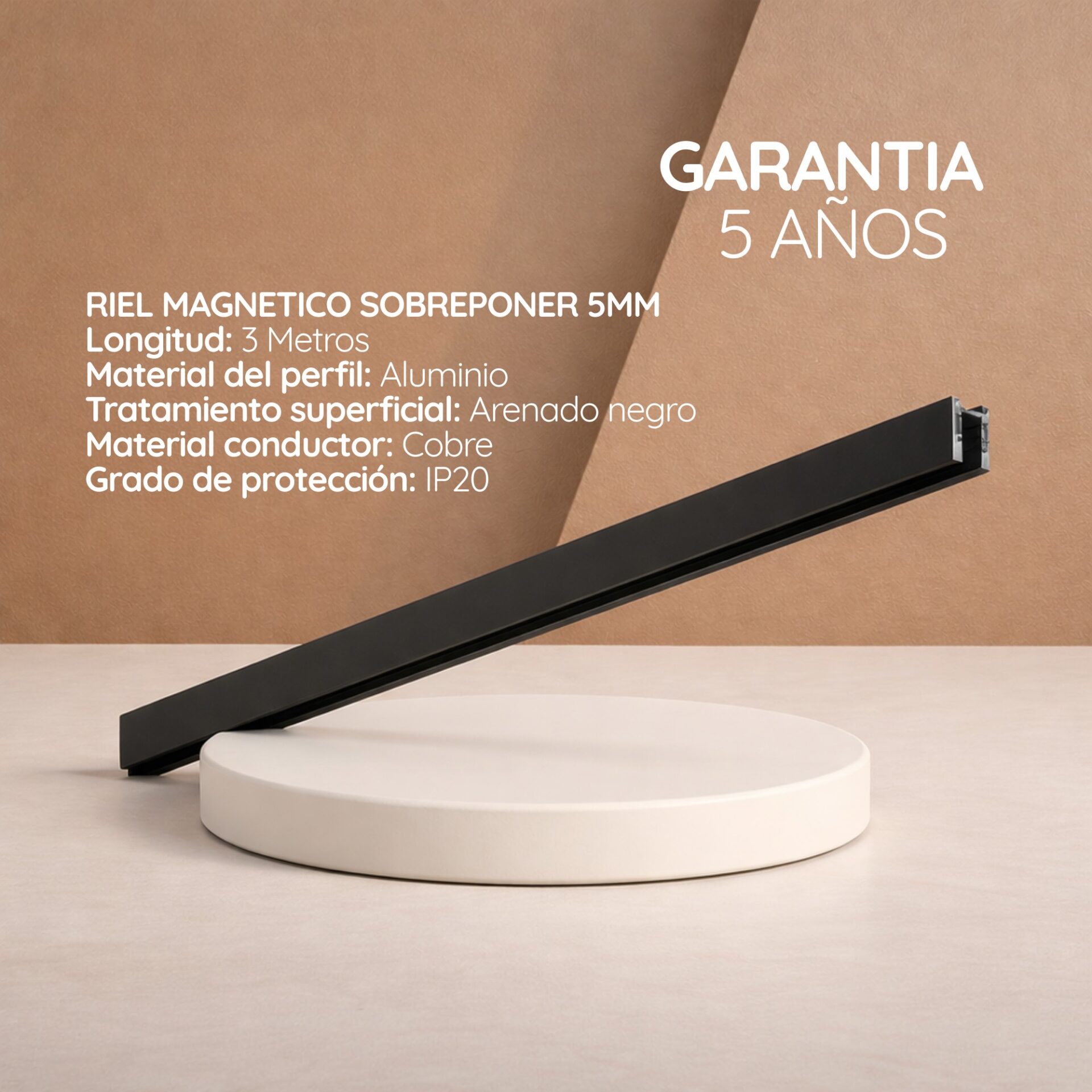 Riel Magnético 5mm para Sobreponer Negro x 3 metros