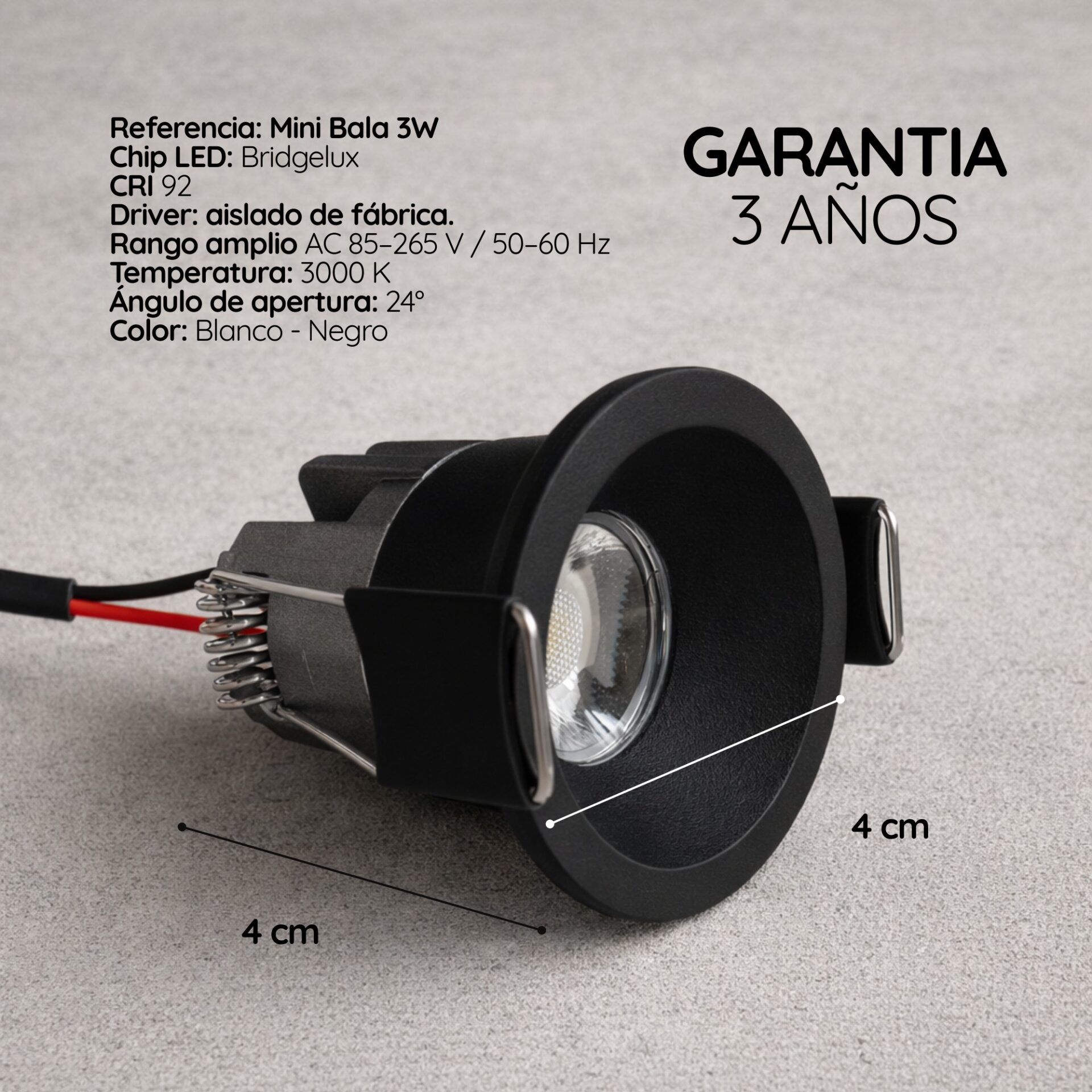 Mini Bala LED Empotrable Negra 3W