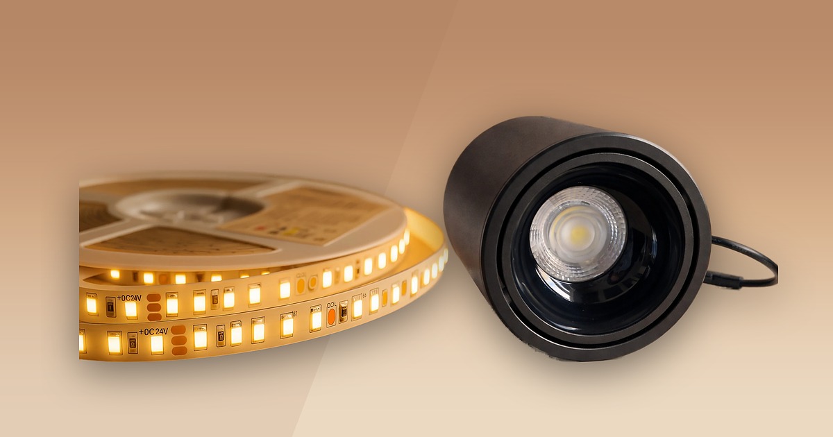 Cinta LED 3 tonos con luz cálida y cilindro LED 3 tonos del catálogo Asombra, que permiten seleccionar temperatura de color entre 3000K, 4000K y 6000K